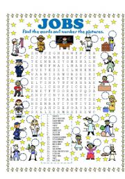 WORD SEARCH (JOBS) AND NUMBER THE PICTURES