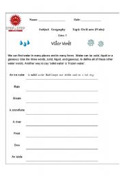 English worksheet: water worksheet