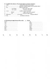 English worksheet: Present Simple, Pr. continuous past simple tense