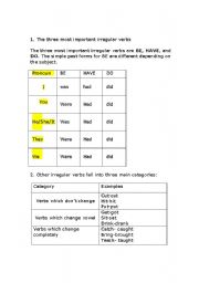 English worksheet: Past Simple Irregular Verbs List and Exercise