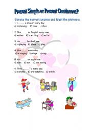 English worksheet: present simple or present continuous