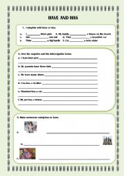 English Worksheet: Have and Has