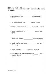 English worksheet: Relative pronouns (sentences for revision)