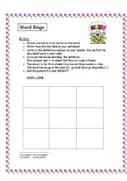 English worksheet: Word Bingo