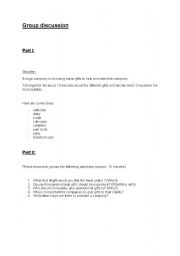 English worksheet: Group discussion about promotional gifts