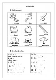 English Worksheet: A/an, numbers 1-10