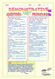English Worksheet: DEMONSTRATIVE: ADJECTIVES AND PRONOUNS.
