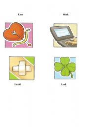 English Worksheet: flash-cards love/work/health/luck