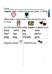 English Worksheet: Singular or Plural Nouns