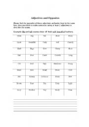 English worksheet: Adjectives-opposites of adjectives
