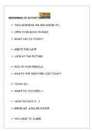 English worksheet: beginning the activity