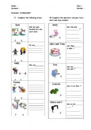 English Worksheet: Can 