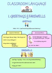 English Worksheet: My Classroom Language Page 1 GREETINGS & FAREWELLS