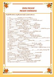 English Worksheet: SIMPLE PRESENT and PRESENT CONTINUOUS