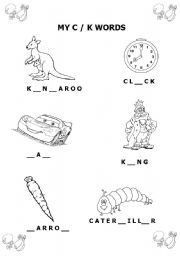 my c and k words esl worksheet by carolica22