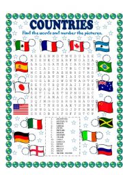 WORD SEARCH (COUNTRIES) AND NUMBER THE PICTURES