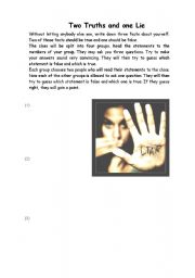 English worksheet: Two truths and a Lie