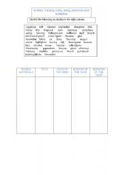 English worksheet:  Vocabulary Classification 