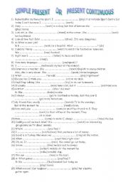 English Worksheet: simple present&present continuous
