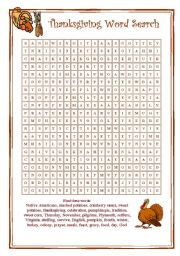 Word search for Thanksgiving 