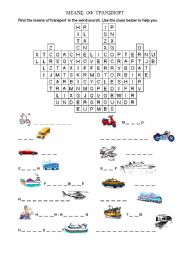English Worksheet: Means of transport (word search)