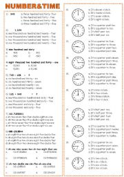 English Worksheet: NUMBER & TIME
