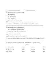 English worksheet: Complete Sentences 