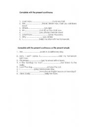 English worksheet: present continuous & present simple