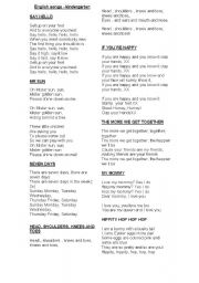 English Worksheet: kindergarten songs