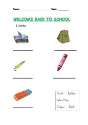 English Worksheet: Welcome back to school