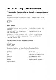 English Worksheet: Letter Writing - Useful Phrases