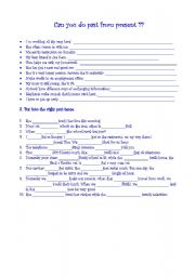 English worksheet: do past from present