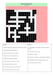 English Worksheet: music and musicians crosswords