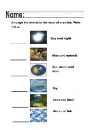 English worksheet: Arranging events in the story of creation