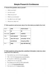 English Worksheet: Simple Present & Continuous: Questions