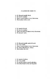 English worksheet: the puzzles of classroom objects 