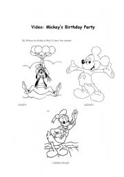 English Worksheet: Mickeys Birthday Party