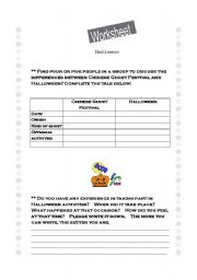 English Worksheet: the differences between Chinese Ghost Festival and Halloween