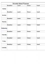 English Worksheet: weekly meal planner