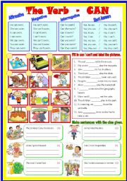 English Worksheet: Auxiliary Verb - Can / Cant  (B/W & Keys)