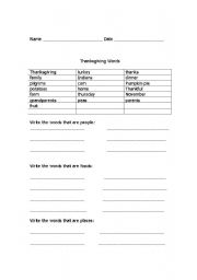 English worksheet: Thanksgiving Words