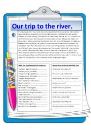 Our trip to the river. Reading comprehension.