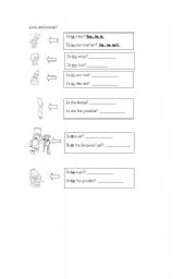 English Worksheet: Look and answer! (To-Be interrogative)