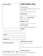 English worksheet: Child Profile start of school year information