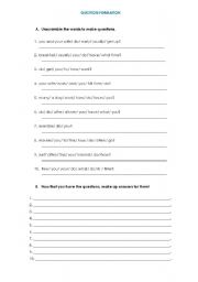 English Worksheet: QUESTION FORMATION - DO/ DOES