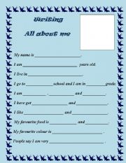 English Worksheet: All about me writing