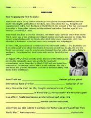 Comprehension Passage on Anne Frank