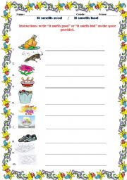 English Worksheet: It smells good or It smells bad - worksheet for kindergarten