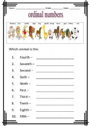 English Worksheet: ordinal numbers worksheets for kindergarten and elementary
