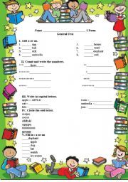 English Worksheet: test for young children (1st year of English)